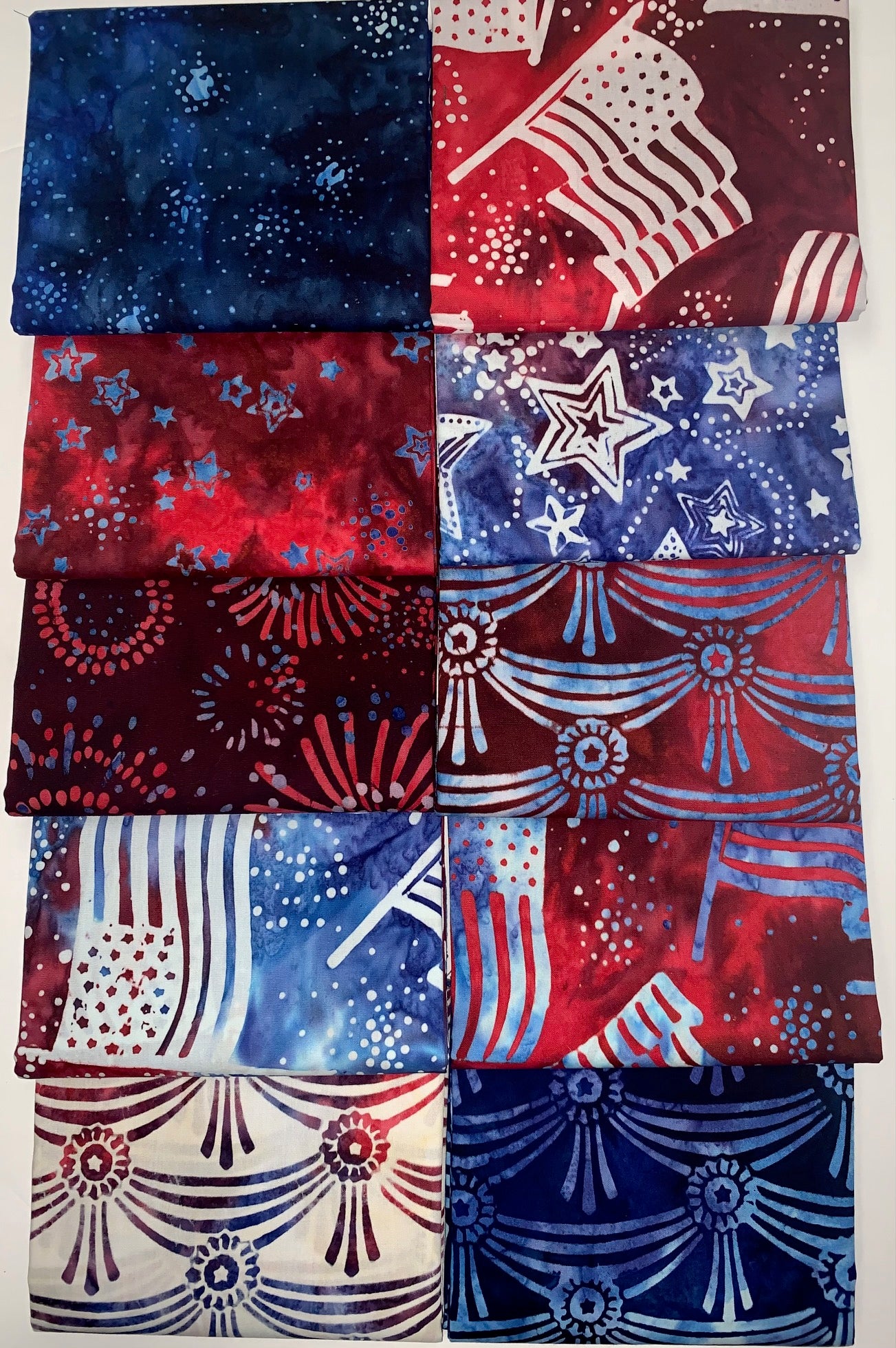 Robert Kaufman Artisan Batik "Liberty" Patriotic Halfyard Bundle 10