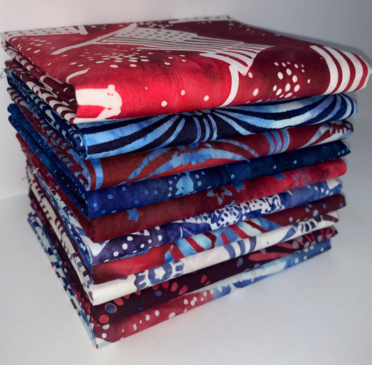 Robert Kaufman Artisan Batik "Liberty" Patriotic Half-yard Bundle - 10 Fabrics, 5 Total Yards