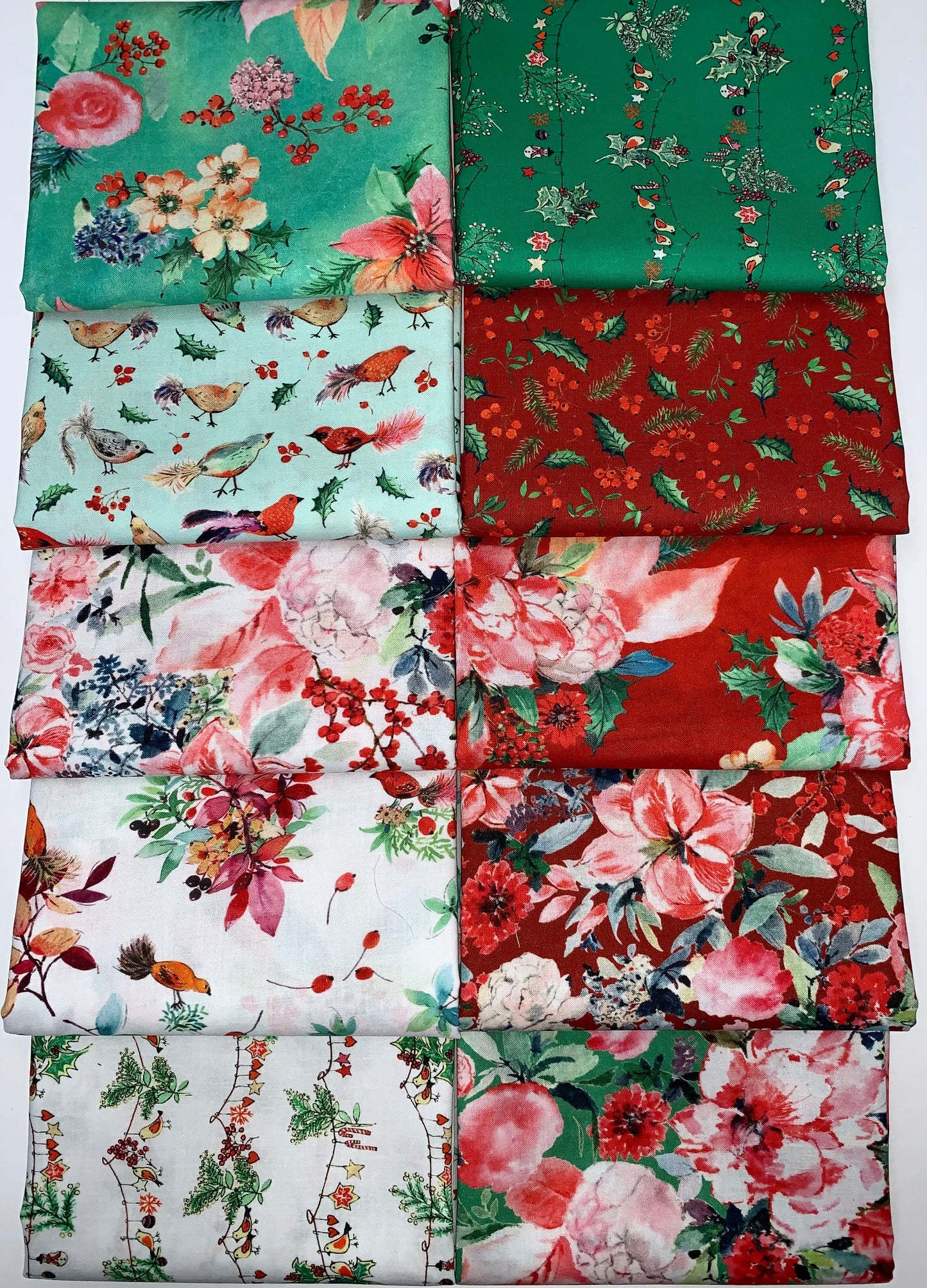 Robert Kaufman “Yuletide Bouquet” Half-Yard Bundle - 10 Fabrics, 5 Total Yards