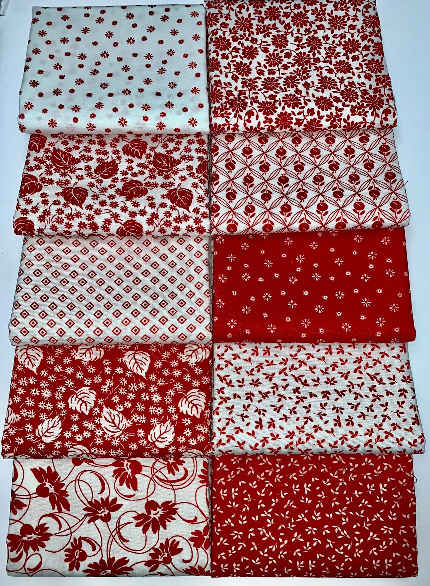 Robert Kaufman "Daisy's Redwork" Half-Yard Bundle - 10 Fabrics, 5 Total Yards