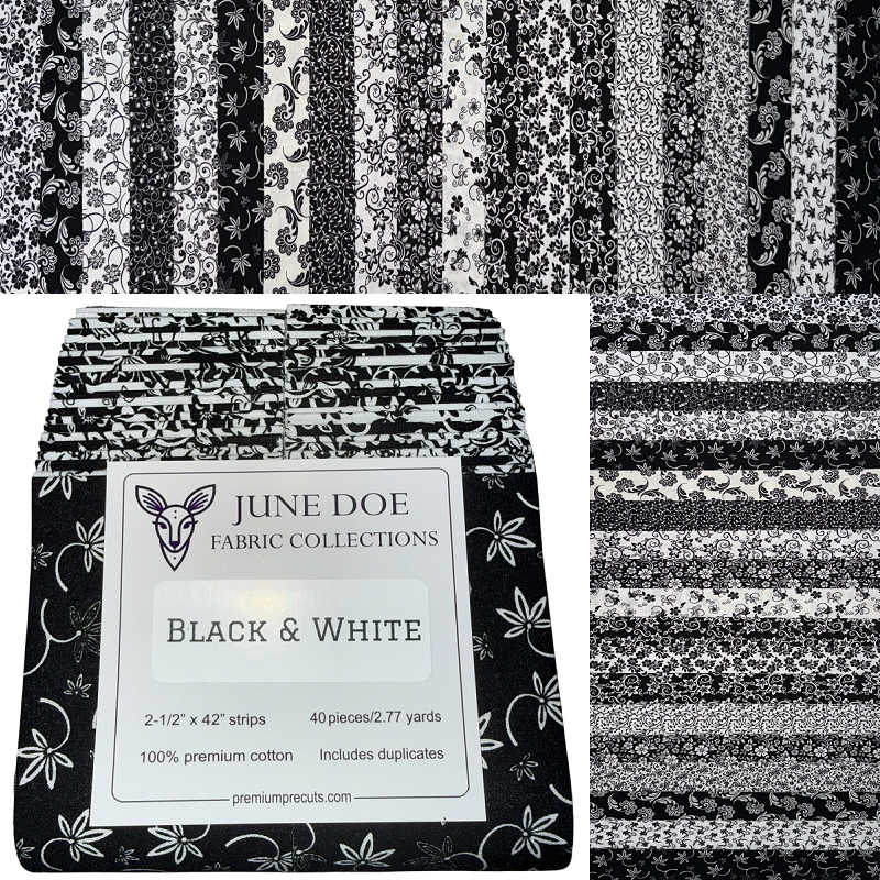 June Doe Fabric Collections - Black & White - 40-Strip Pack
