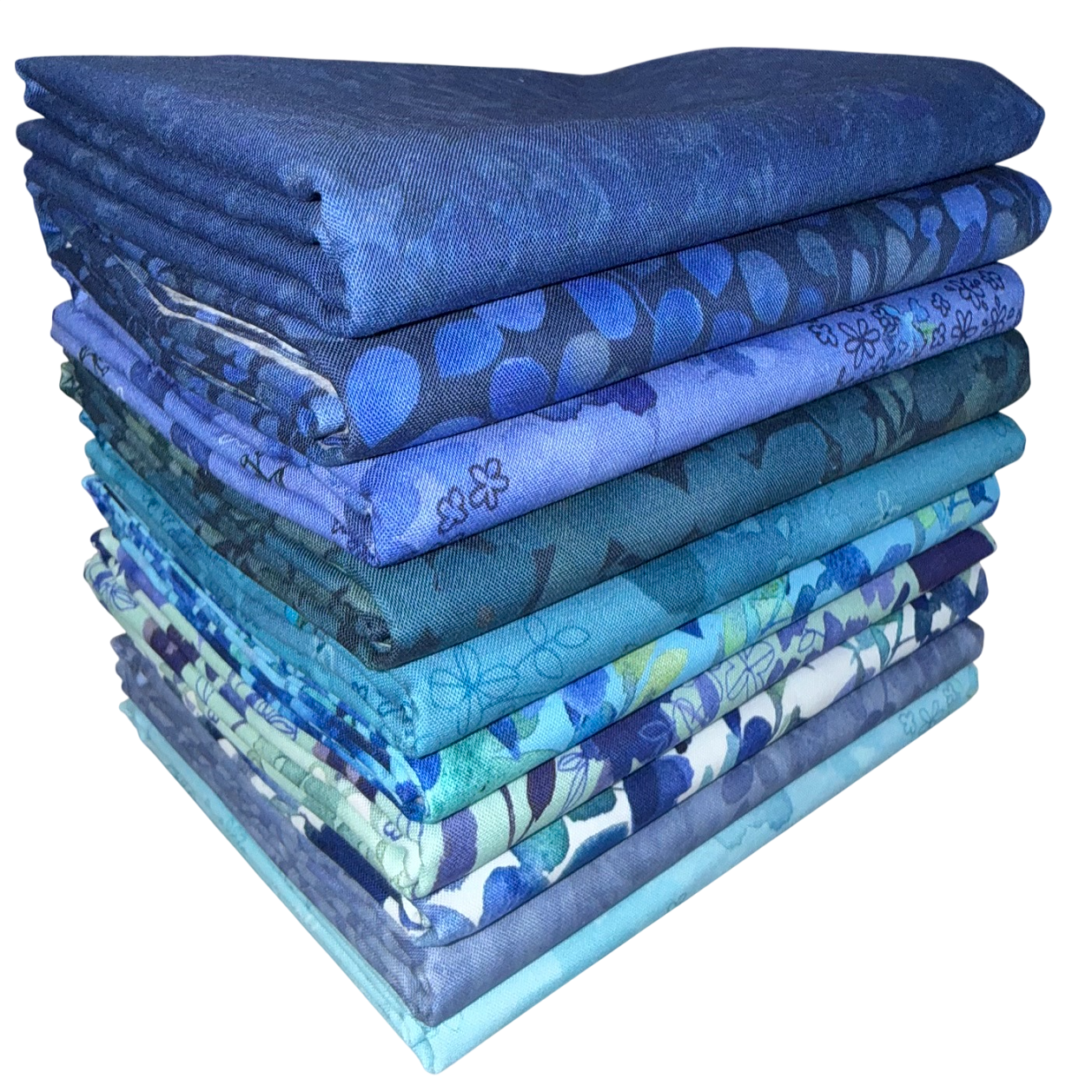 Clothworks "Blue Meadow" (Teal/Blue) Half-yard Bundle - 10 Fabrics, 5 Total Yards