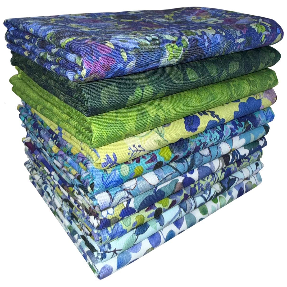 Clothworks "Blue Meadow" (Green/Blue) Half-yard Bundle - 10 Fabrics, 5 Total Yards