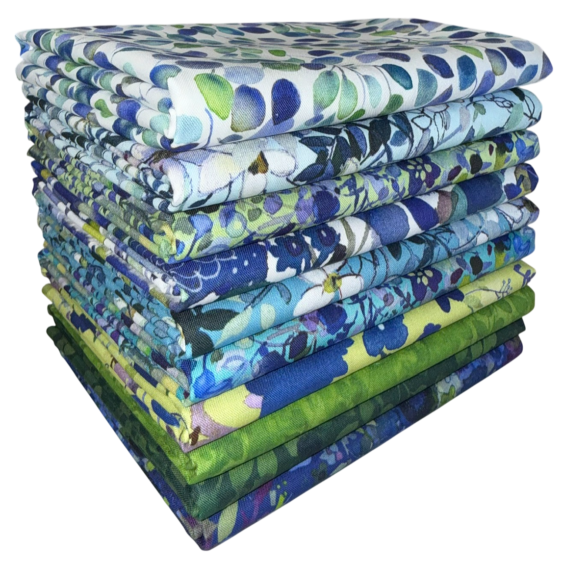 Clothworks "Blue Meadow" (Green/Blue) Half-yard Bundle - 10 Fabrics, 5 Total Yards