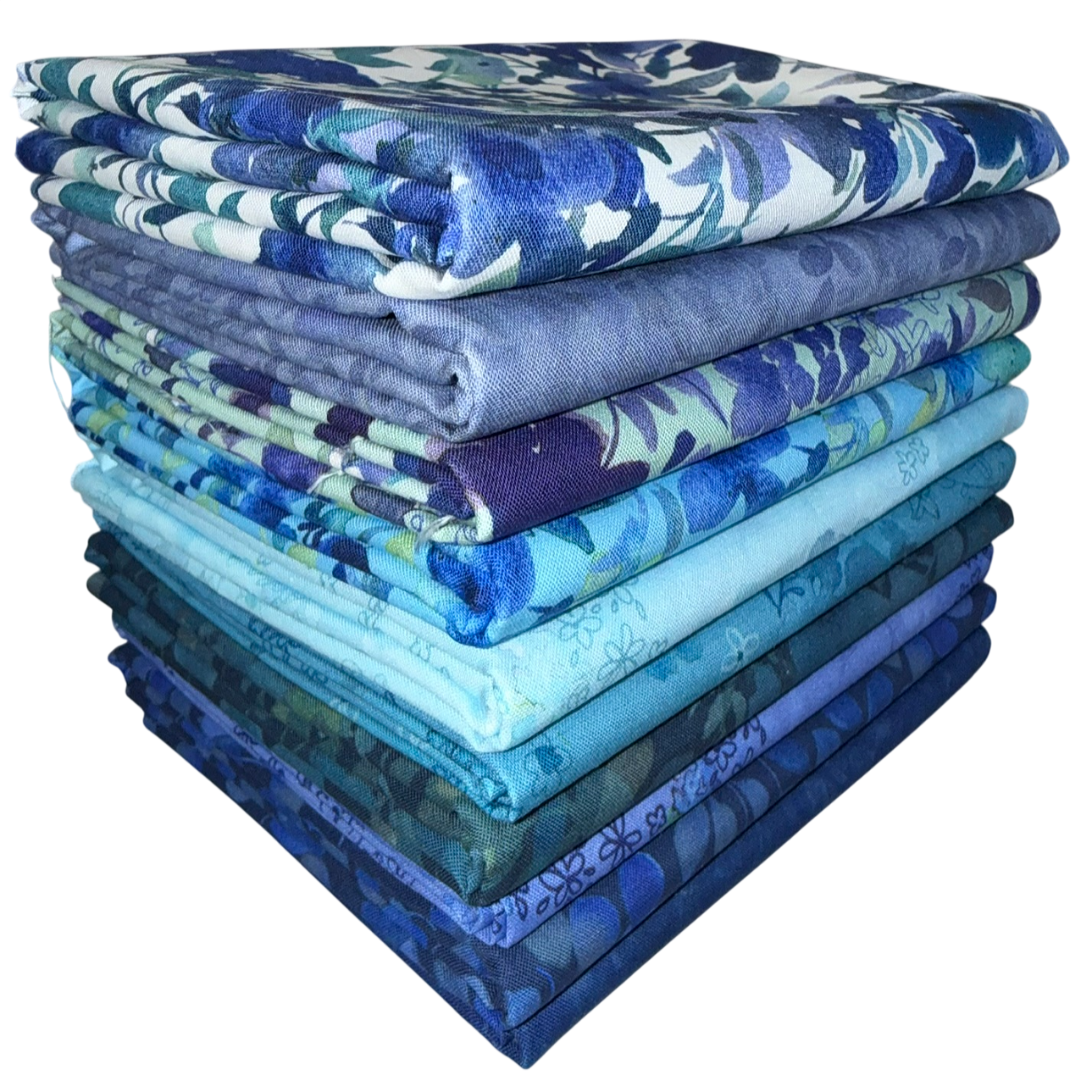 Clothworks "Blue Meadow" (Teal/Blue) Half-yard Bundle - 10 Fabrics, 5 Total Yards