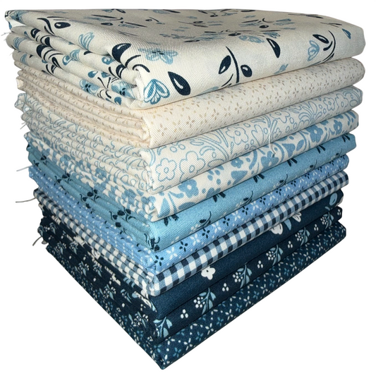 Andover "Cozy House" (Blues) Half-yard Bundle - 10 Fabrics, 5 Total Yards