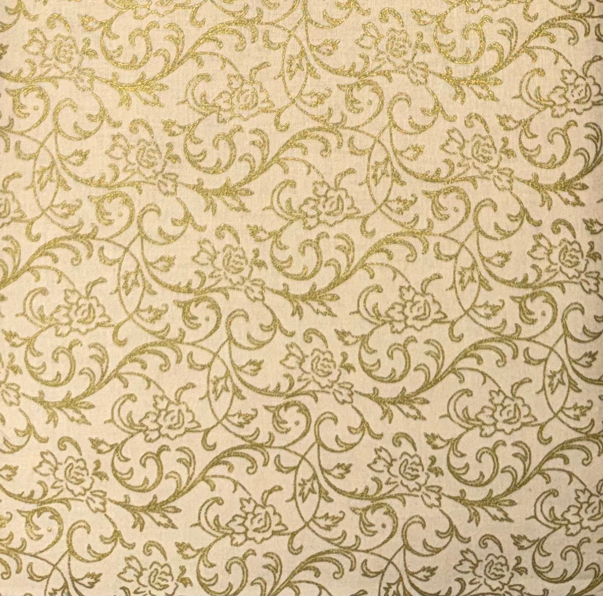 (5 yd) Choice Fabrics Merry Christmas Metallic 48413-M04 Gold Floral Scroll