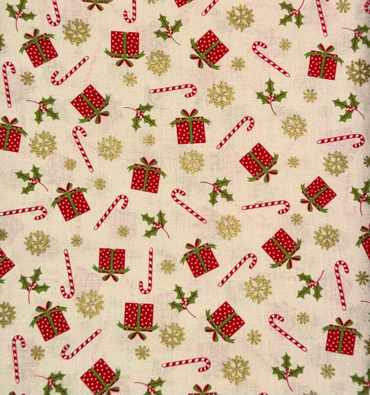(5 yd) Choice Fabrics Merry Christmas Metallics Presents 49807-M01