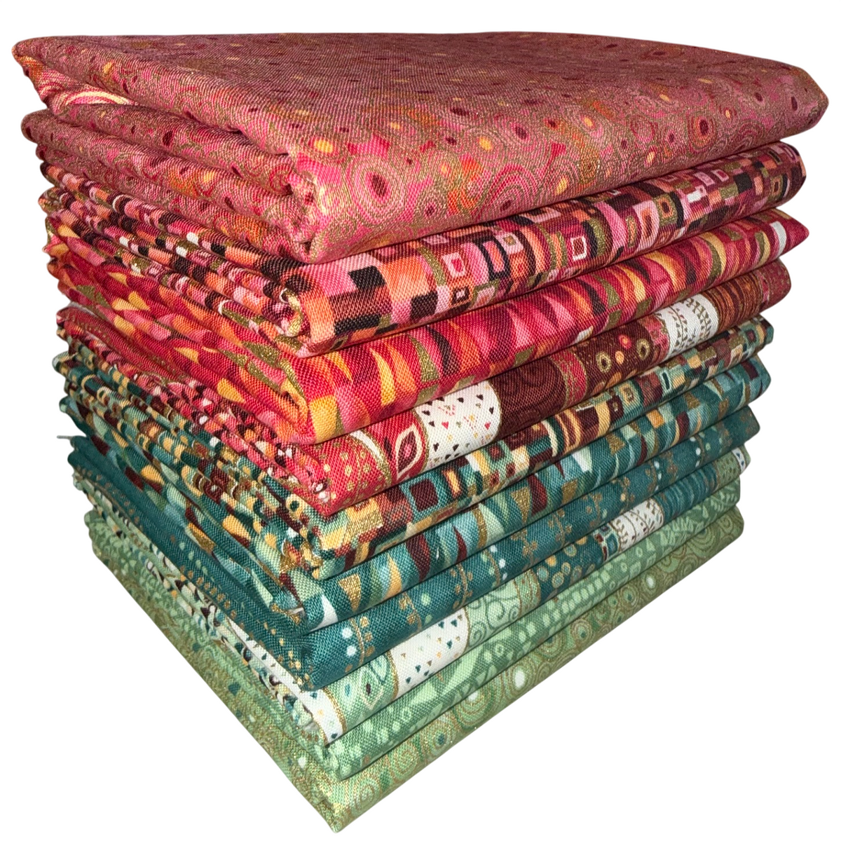 Andover "Golden" (Green/Red - Metallic Accents) Half-yard Bundle - 10 Fabrics, 5 Total Yards