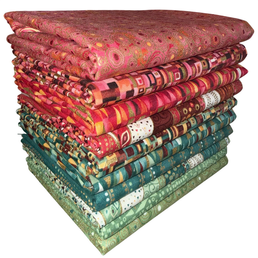 Andover "Golden" (Green/Red - Metallic Accents) Half-yard Bundle - 10 Fabrics, 5 Total Yards