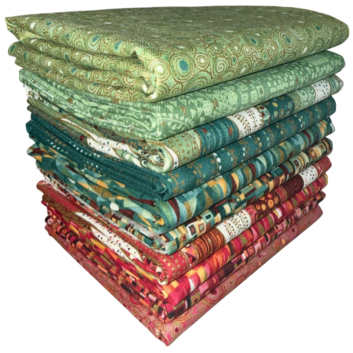 Andover "Golden" (Green/Red - Metallic Accents) Half-yard Bundle - 10 Fabrics, 5 Total Yards