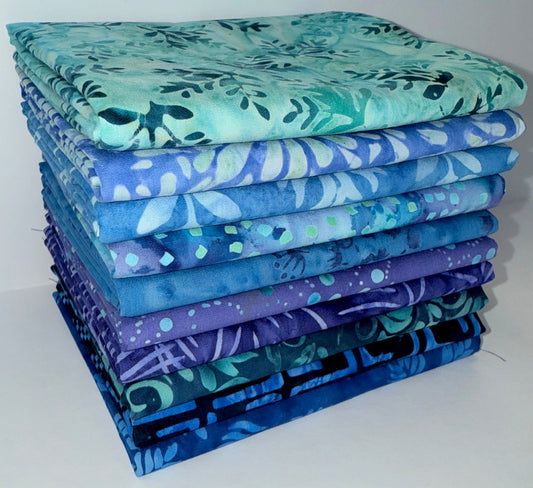 Anthology Batiks "Oceana Colorway" Half-yard Bundle - 10 Fabrics, 5 Total Yards