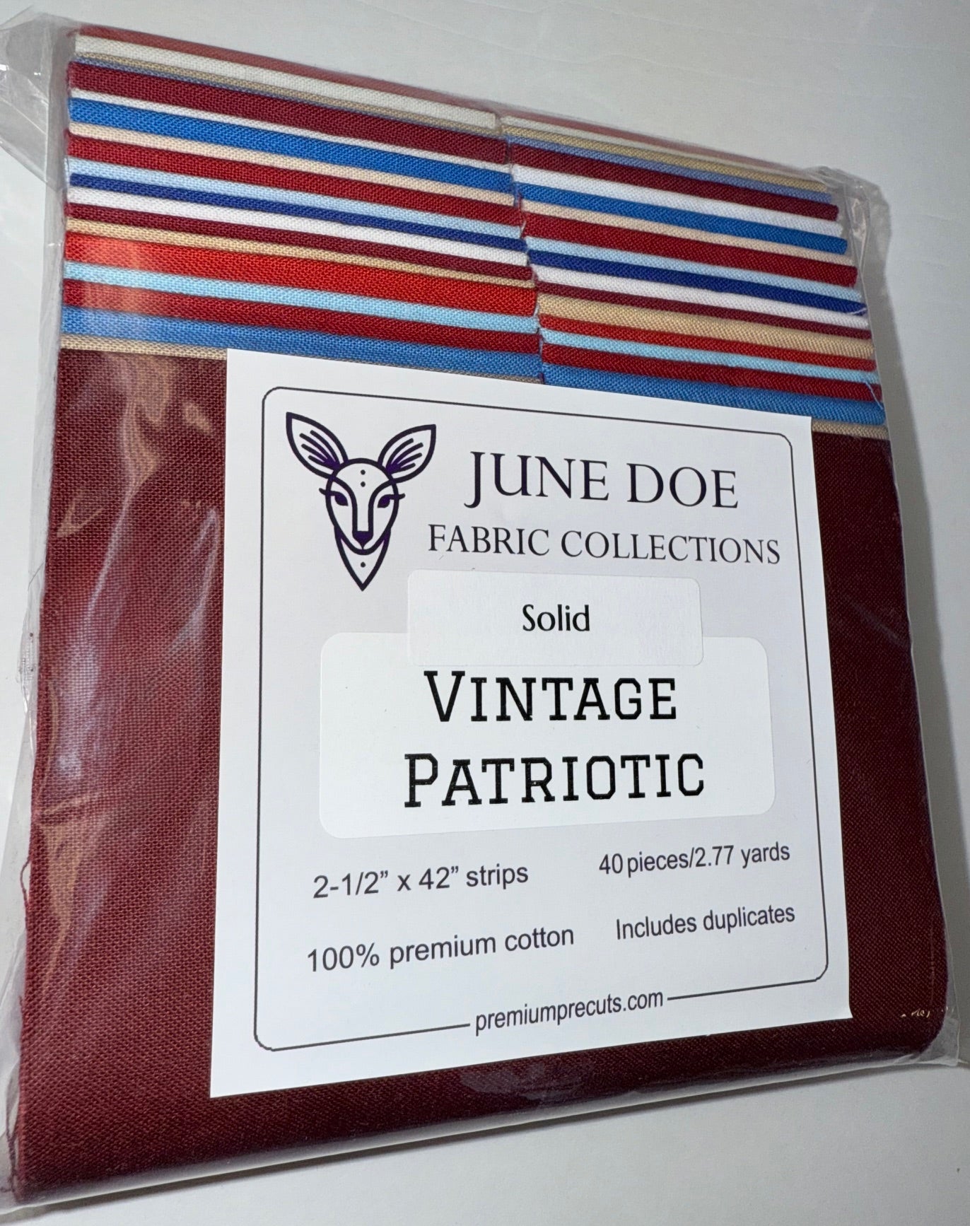 June Doe Fabric Collections - Supreme Cotton Solid Vintage Patriotic - 40-Strip Pack
