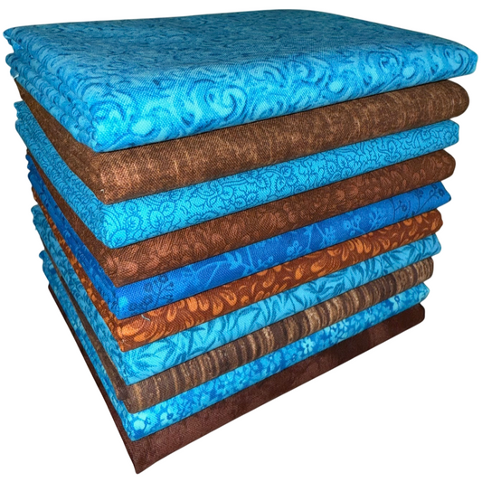 Turquoise & Earth Half-yard Bundle - 10 Fabrics, 5 Total Yards