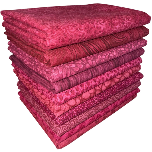 Basic Colors - Burgundy/Cranberry Half-yard Bundle - 10 Fabrics, 5 Total Yards