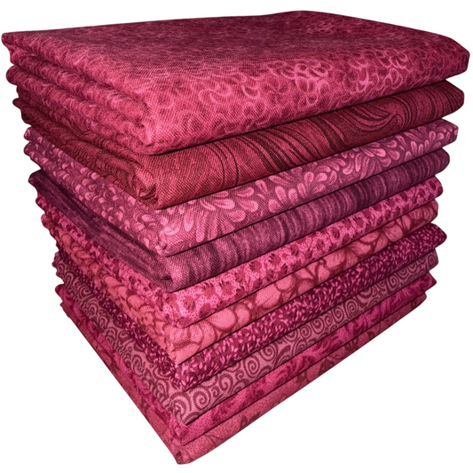 Basic Colors - Burgundy/Cranberry Half-yard Bundle - 10 Fabrics, 5 Total Yards