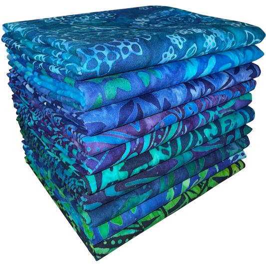 Robert Kaufman Artisan Batik "Totally Tropical" (Blue/Green) Half-yard Bundle - 10 Fabrics, 5 Total Yards