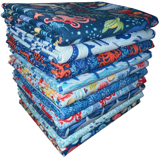 Andover "Deep Blue Sea" Half-yard Bundle - 10 Fabrics, 5 Total Yards
