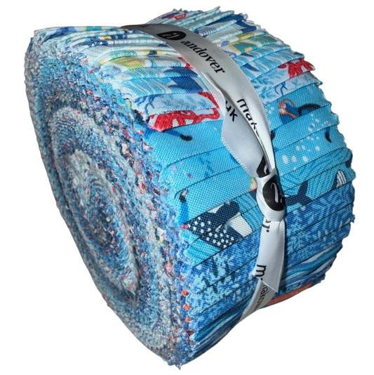 Andover/Makower UK - Deep Blue Sea Double Scoops - 40 2.5" Strips