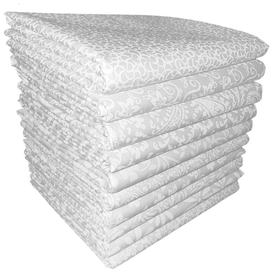 White Tone on White Half-Yard Bundle - 10 Fabrics, 5 Total Yards