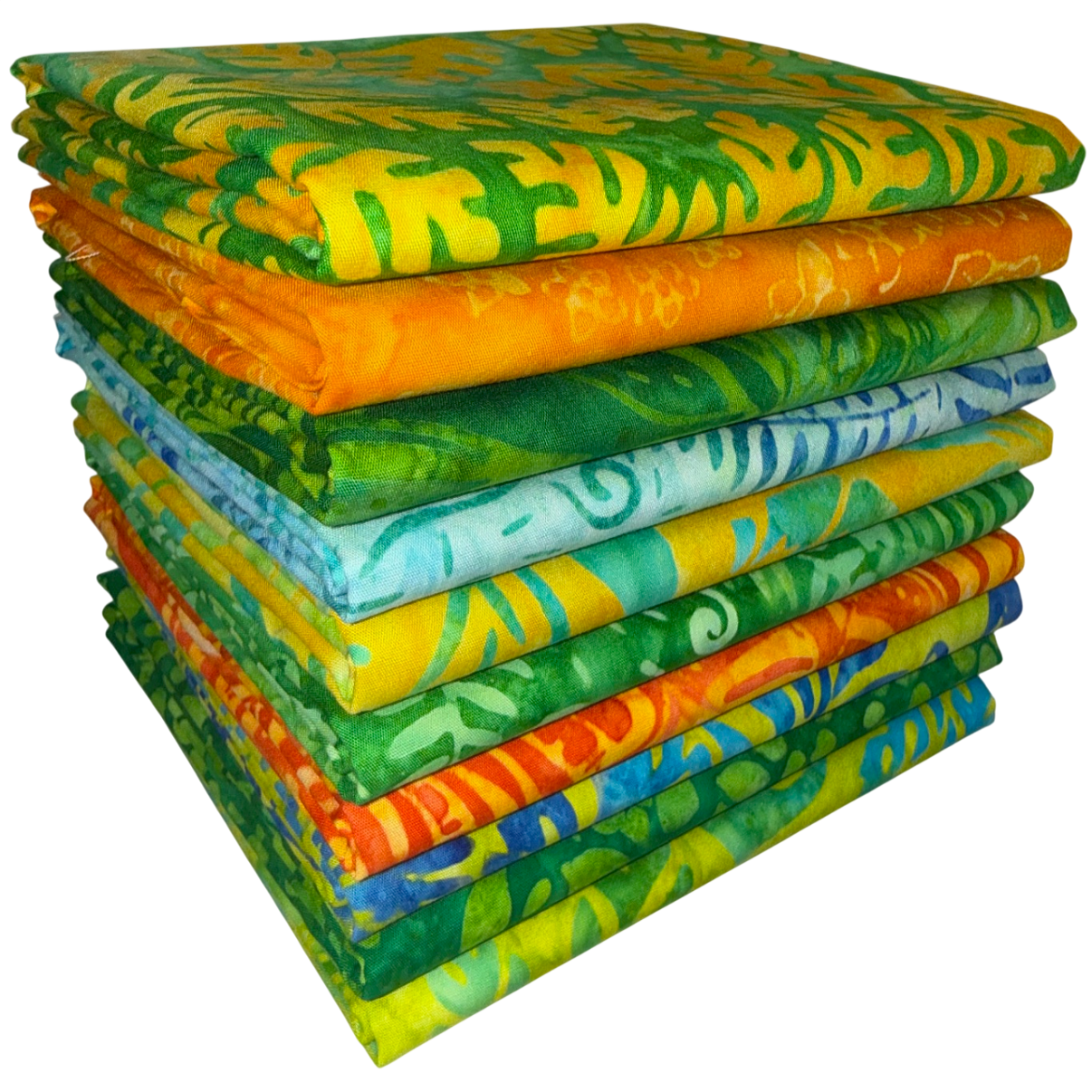 Robert Kaufman Artisan Batik "Totally Tropical" (Citrus/Green) Half-yard Bundle - 10 Fabrics, 5 Total Yards