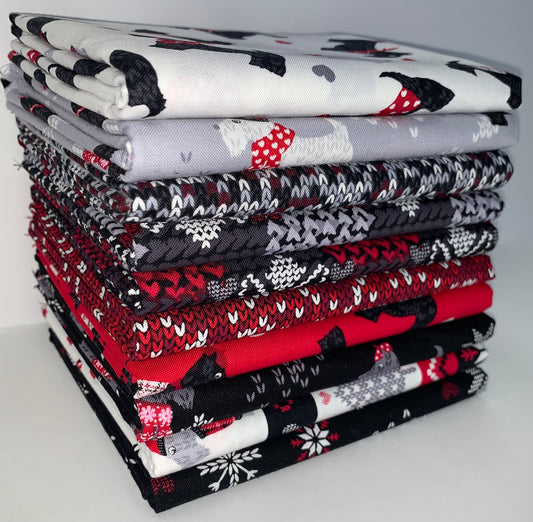 Benartex "Knit & Caboodle" (Christmas/Holiday Scotties) Half-yard Bundle - 10 Fabrics, 5 Total Yards