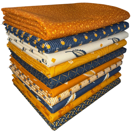 Andover/Makower UK "Indigo Cheddar II" Half-yard Bundle - 10 Fabrics, 5 Total Yards
