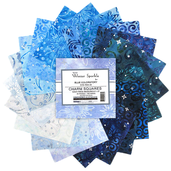 Charm Pack 5x5 Squares - Robert Kaufman Artisan Batiks Winter Sparkle Blue - 40 5" Squares