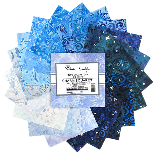 Charm Pack 5x5 Squares - Robert Kaufman Artisan Batiks Winter Sparkle Blue - 40 5" Squares
