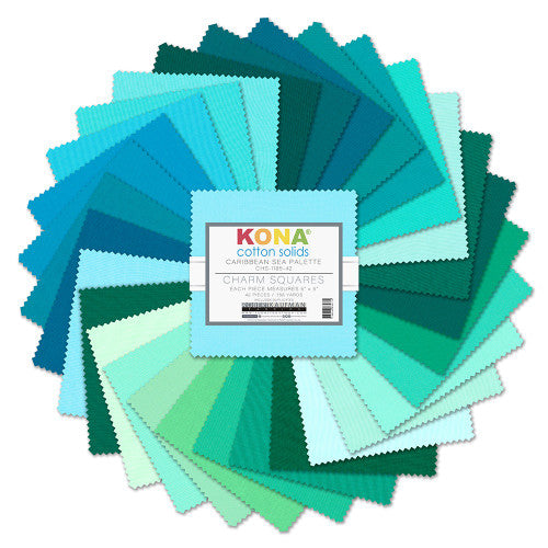 Charm Pack 5x5 Squares - Robert Kaufman Kona Solid Caribbean Sea Colorway - 40 5" Squares
