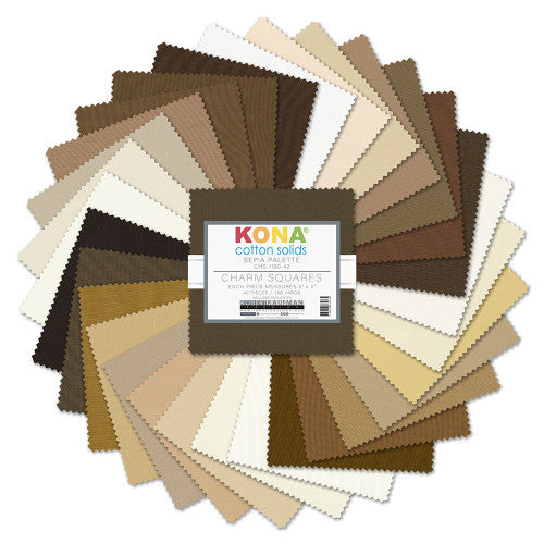 Charm Pack 5x5 Squares - Robert Kaufman Kona Solid Sepia Colorway - 40 5" Squares