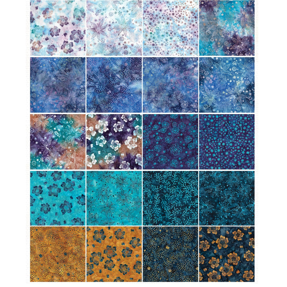 Island Batik - Midnight Garden - 20 Fabrics, 40 Total Strips