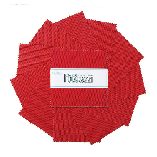 Charm Pack 5x5 Squares - Riley Blake POParazzi Red 5-inch Stacker - 40 5" Square