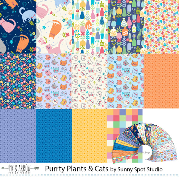 Quilting Treasures QT Fabrics - Purrty Plants & Cats - 40 Strip Jelly Roll
