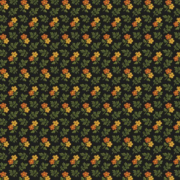 (2.5 yd) Marcus Fabrics Autumn Delight Pieceful Gathering R110927D - Black Double Daisy