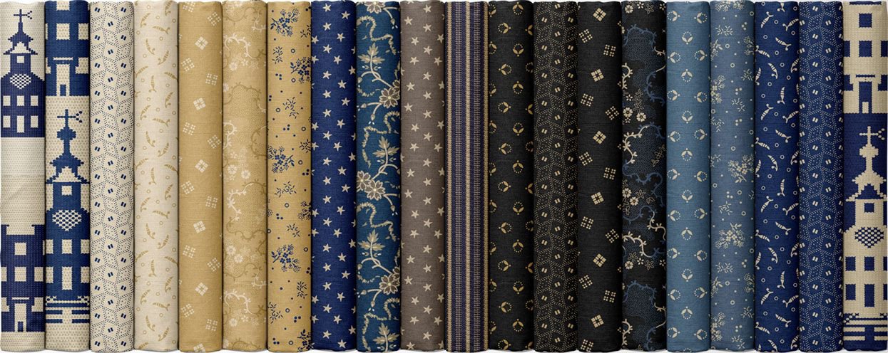 Marcus Fabrics - Indigo Schoolhouse by Paula Barnes - 40 2.5" Strips