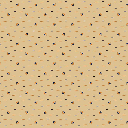 (4.5 yd) Marcus Fabrics Indigo & Cheddar R330777 Tan Dashes & Dots