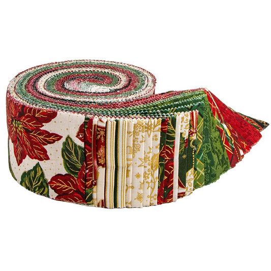 Riley Blake Poinsettias At Christmas - 40 Strip Rolie Polie