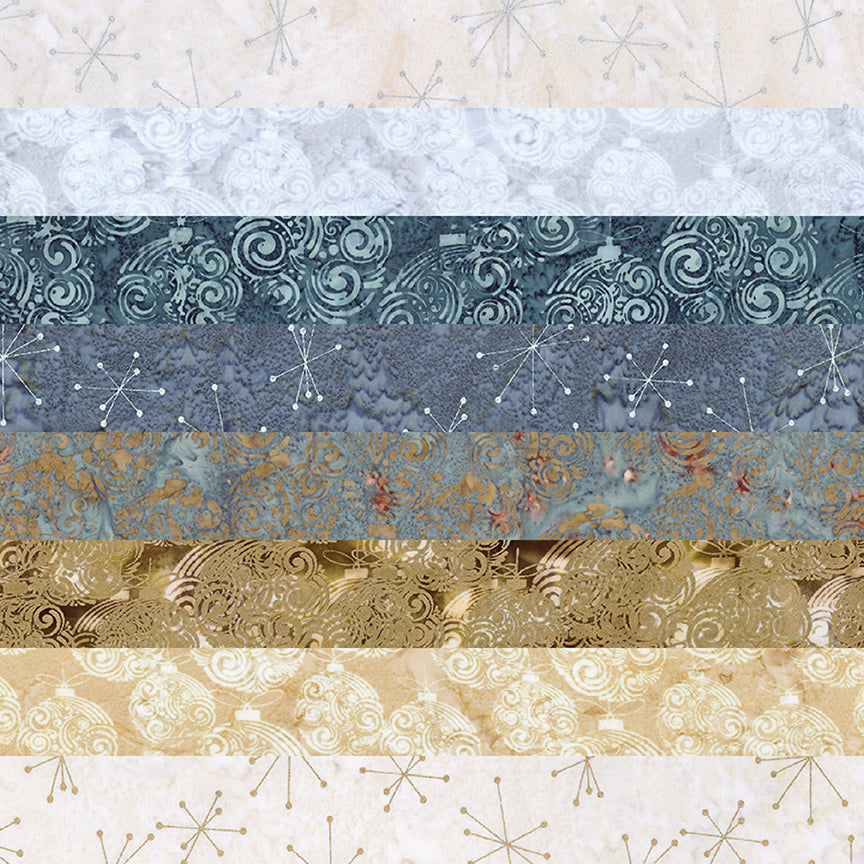 Riley Blake Holiday Sparkle SILVER & GOLD Batiks Express Yourself! - 40 Strip Rolie Polie