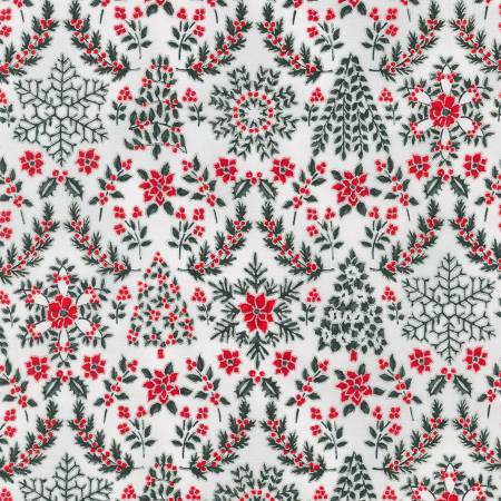 Half-Yard Bundle - Robert Kaufman "Holiday Flourish Snow Flower" Red/Silver (Metallic Accents) - 10 Fabrics, 5 Total Yards