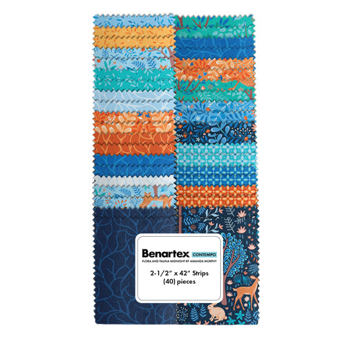 Benartex Flora & Fauna Midnight Strip-pies - 40 2.5" Strips