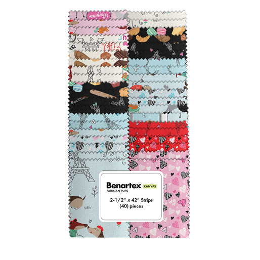 Benartex Parisian Pups Strip-pies - 40 2.5" Strips