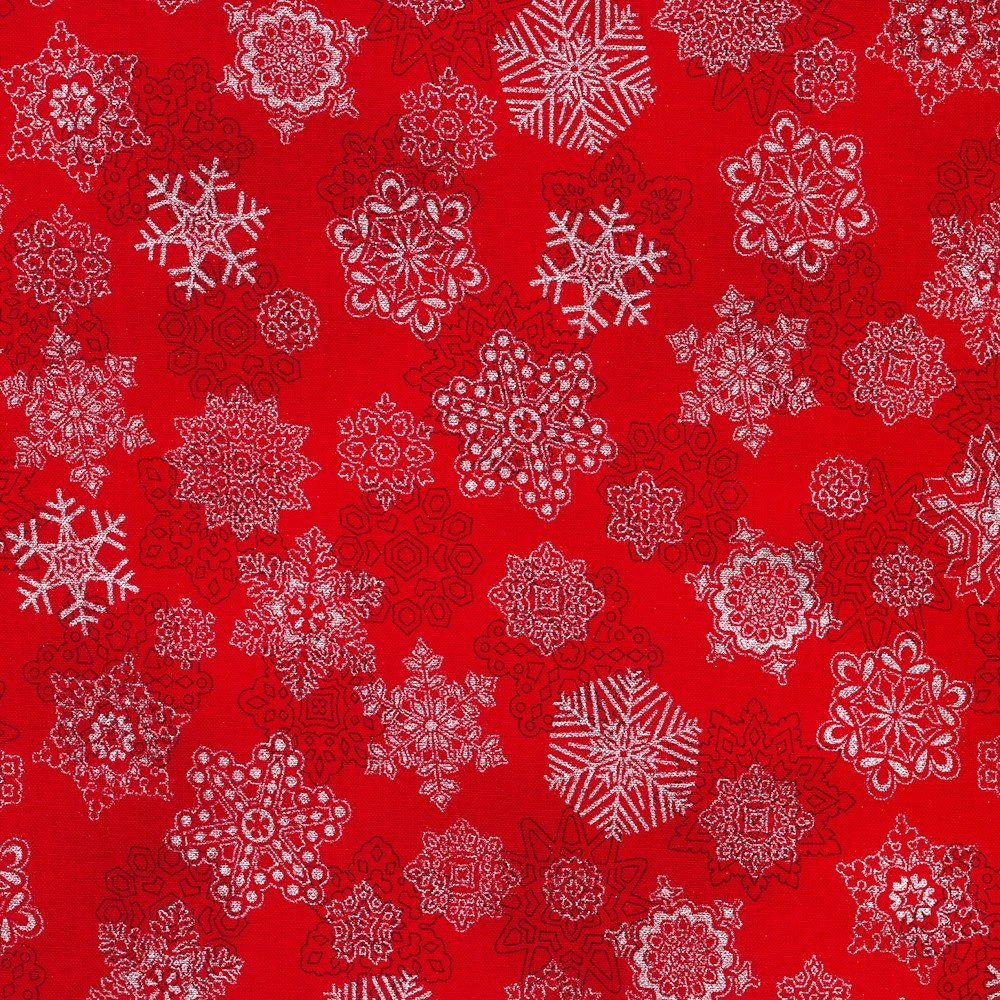 Half-Yard Bundle - Robert Kaufman "Holiday Flourish Snow Flower" Red/Silver (Metallic Accents) - 10 Fabrics, 5 Total Yards