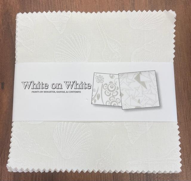 Charm Pack 5x5 Squares - Benartex White On White  - 40 5" Squares