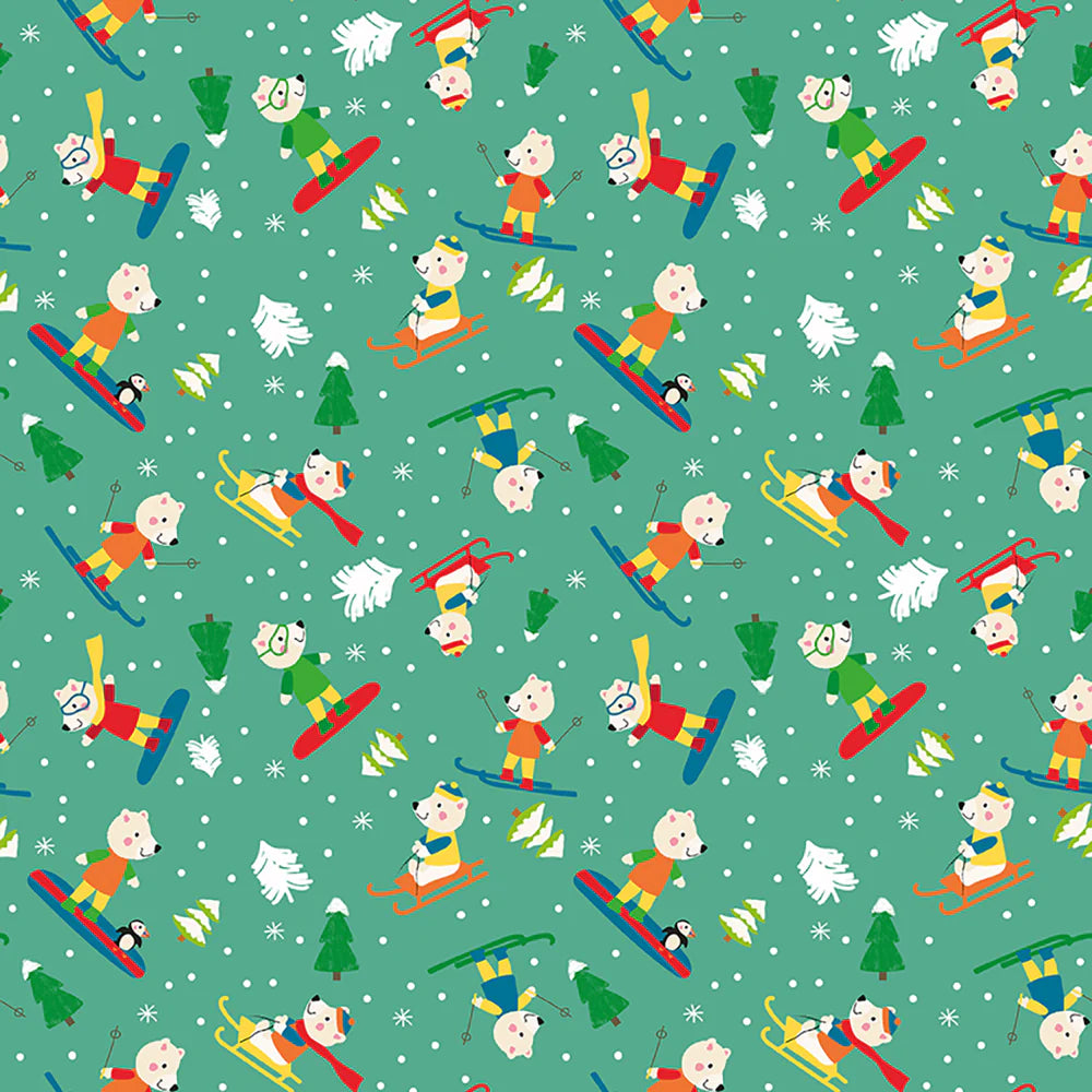 (5 yd) Clothworks Snow Fun 3594-111 Dark Mint Polar Bears
