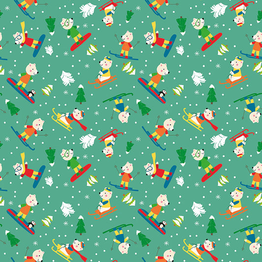 (5 yd) Clothworks Snow Fun 3594-111 Dark Mint Polar Bears