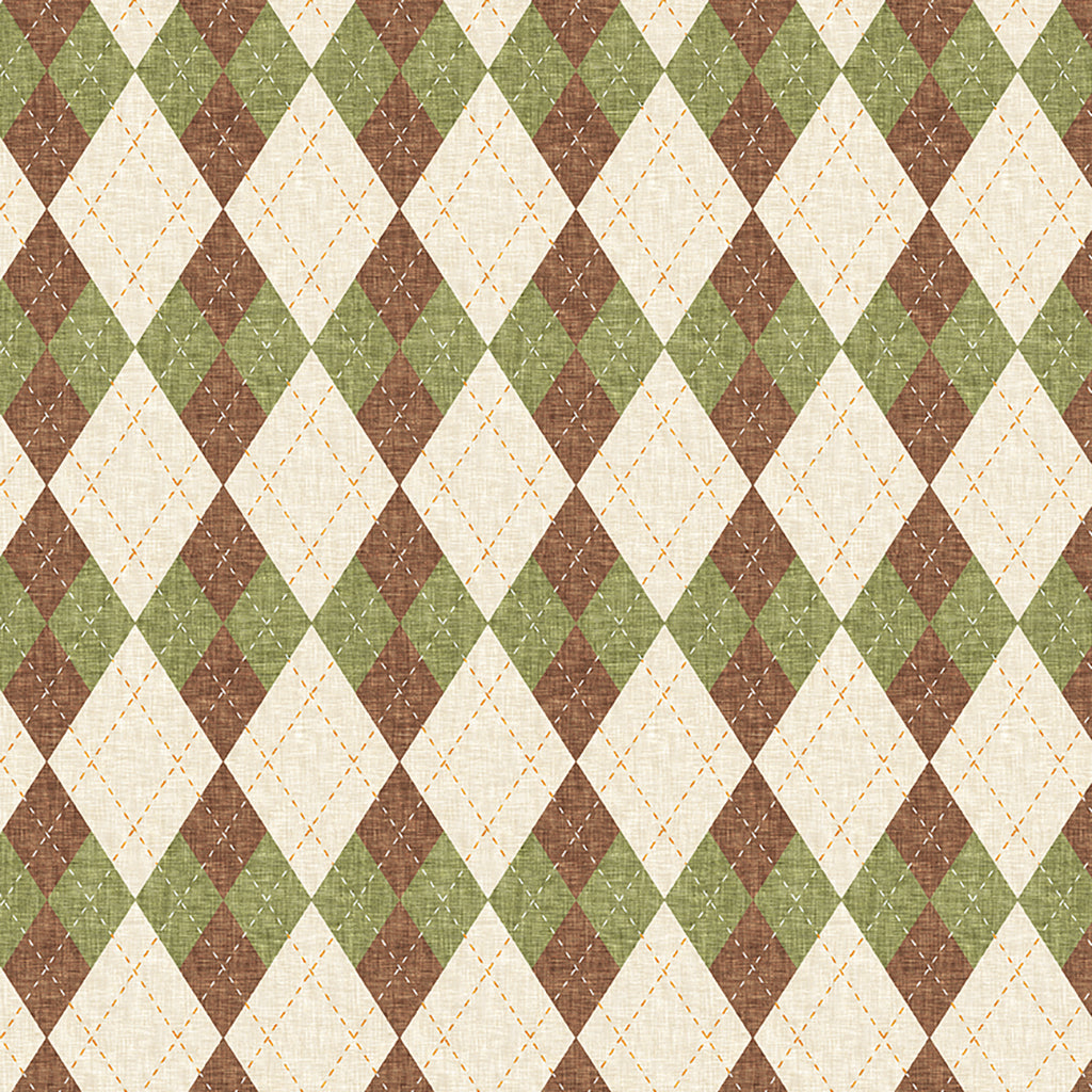 (5 yd) Clothworks Fore! Light Khaki Argyle Y3749-11