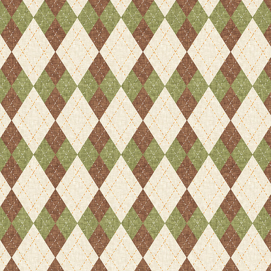(5 yd) Clothworks Fore! Light Khaki Argyle Y3749-11