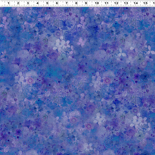 (2 yd) Clothworks Zen 3765-90 Blue Floral