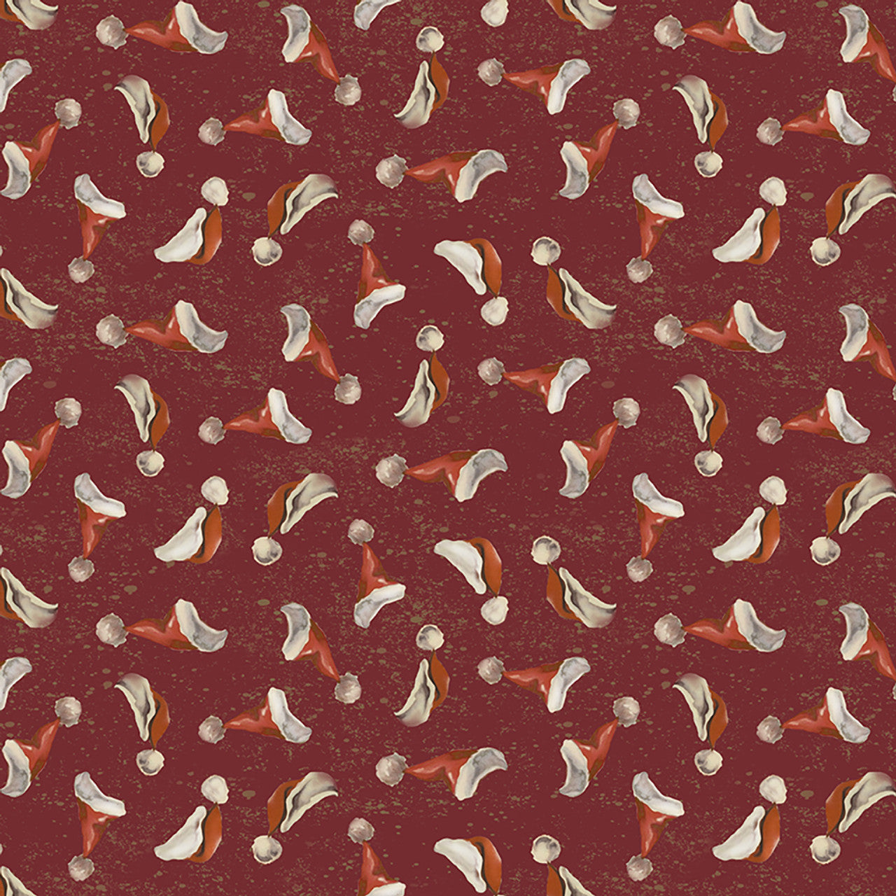 (2 yd) Clothworks Better Not Pout Y3786-83 Dark Red Santa Hats